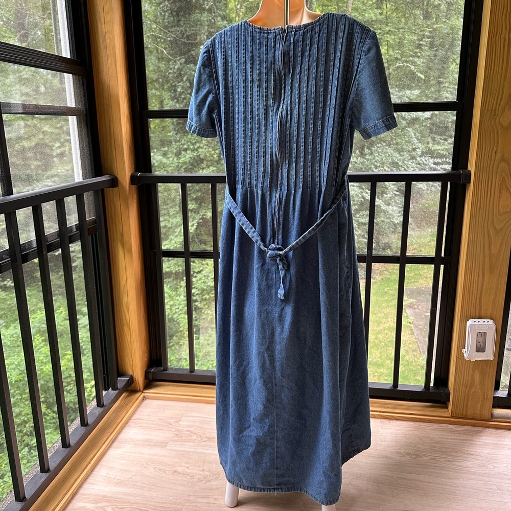 Vintage Rustic Denim Cottage Prairie Embroidered Floral Modest MidiDress ~ S/M? - Picture 15 of 16